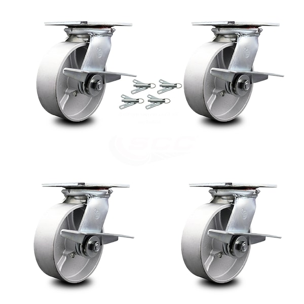 6 Inch Semi Steel Caster Set with Roller Bearings and Brakes/Swivel Locks SCC